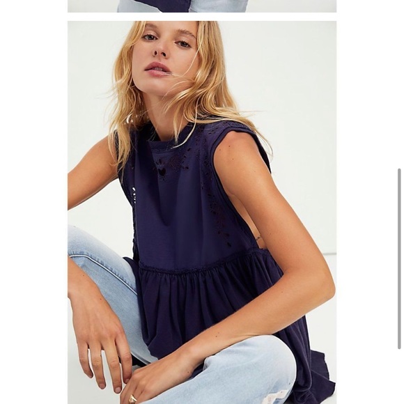 Free People Tops - bella babydoll top navy